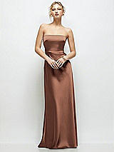 Front View Thumbnail - Cognac Strapless A-Line Stretch Satin Maxi Dress
