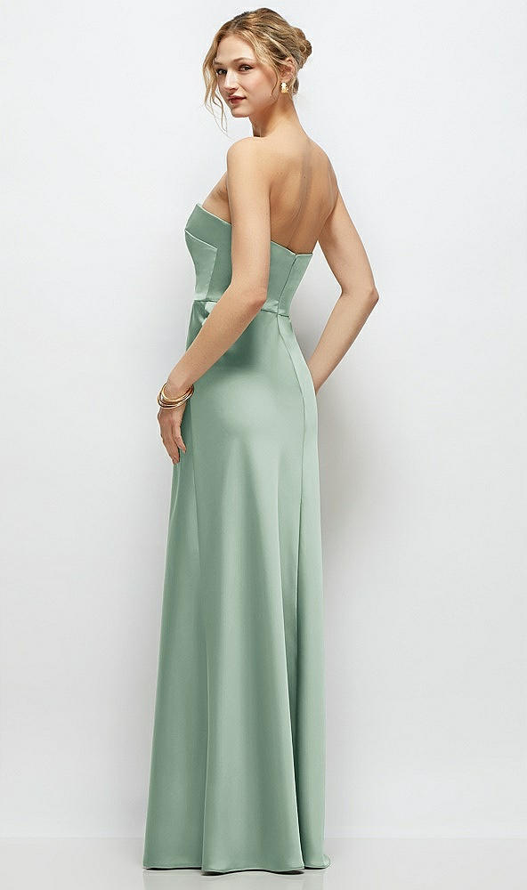 Back View - Seagrass Strapless A-Line Stretch Satin Maxi Dress
