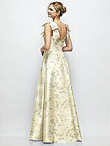 Rear View Thumbnail - Butter Yellow Floral Deep V-Neck Floral Satin Ball Gown with Shoulder Bows