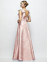 Rear View Thumbnail - Bow And Blossom Print Deep V-Neck Floral Satin Ball Gown with Shoulder Bows