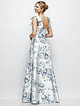 Rear View Thumbnail - Cottage Rose Larkspur Deep V-Neck Floral Satin Ball Gown with Shoulder Bows