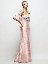 Side View Thumbnail - Bow And Blossom Print Off-the-Shoulder Puff Sleeve Floral Satin Maxi Dress with Flared Skirt