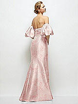 Rear View Thumbnail - Bow And Blossom Print Off-the-Shoulder Puff Sleeve Floral Satin Maxi Dress with Flared Skirt