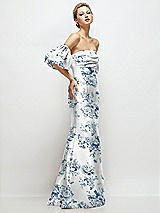 Side View Thumbnail - Cottage Rose Larkspur Off-the-Shoulder Puff Sleeve Floral Satin Maxi Dress with Flared Skirt
