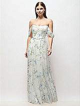 Front View Thumbnail - Bleu Garden Off-the-Shoulder Basque Corset Floral Chiffon Maxi Dress