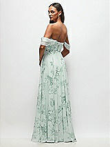 Rear View Thumbnail - Mint Green Floral Off-the-Shoulder Basque Corset Floral Chiffon Maxi Dress