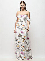 Front View Thumbnail - Butterfly Botanica Ivory Off-the-Shoulder Basque Corset Floral Chiffon Maxi Dress