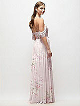 Rear View Thumbnail - Watercolor Print Off-the-Shoulder Basque Corset Floral Chiffon Maxi Dress