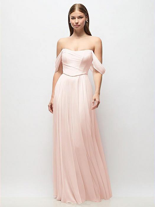 Off-the-Shoulder Basque Corset Chiffon Maxi Dress