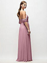 Rear View Thumbnail - Dusty Pink Off-the-Shoulder Basque Corset Chiffon Maxi Dress