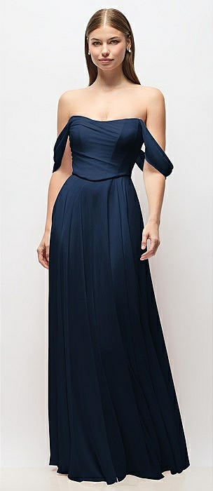 Off-the-Shoulder Basque Corset Chiffon Maxi Dress