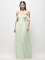 Front View Thumbnail - Mint Green Off-the-Shoulder Basque Corset Chiffon Maxi Dress
