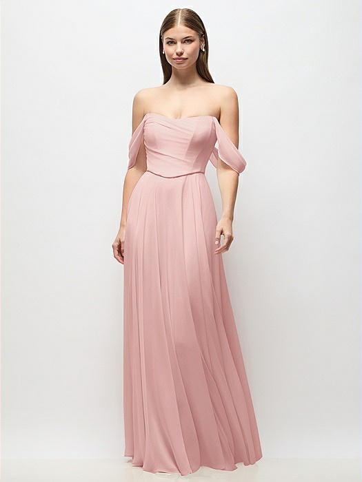 Off-the-Shoulder Basque Corset Chiffon Maxi Dress