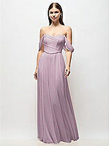 Front View Thumbnail - Suede Rose Off-the-Shoulder Basque Corset Chiffon Maxi Dress