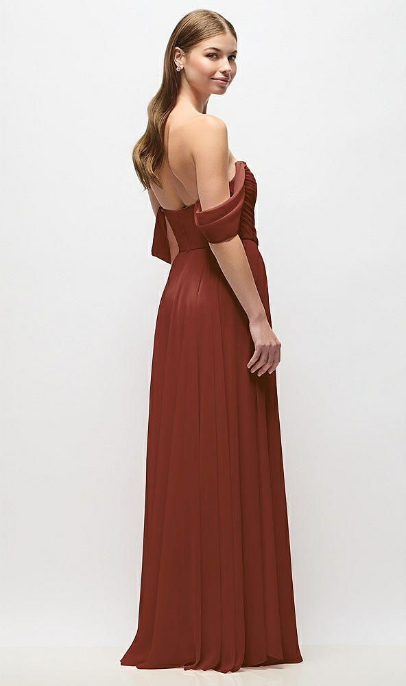 Back View - Auburn Moon Off-the-Shoulder Basque Corset Chiffon Maxi Dress