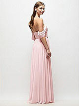 Rear View Thumbnail - Ballet Pink Off-the-Shoulder Basque Corset Chiffon Maxi Dress