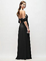 Rear View Thumbnail - Black Off-the-Shoulder Basque Corset Chiffon Maxi Dress