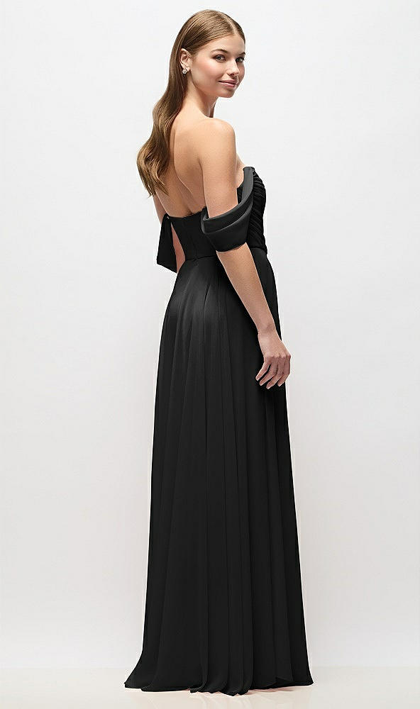 Back View - Black Off-the-Shoulder Basque Corset Chiffon Maxi Dress