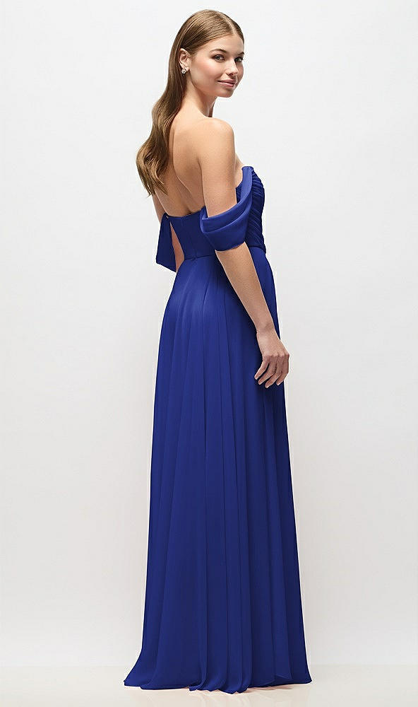 Back View - Cobalt Blue Off-the-Shoulder Basque Corset Chiffon Maxi Dress