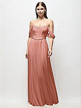 Front View Thumbnail - Desert Rose Off-the-Shoulder Basque Corset Chiffon Maxi Dress