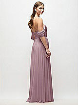 Rear View Thumbnail - Dusty Rose Off-the-Shoulder Basque Corset Chiffon Maxi Dress