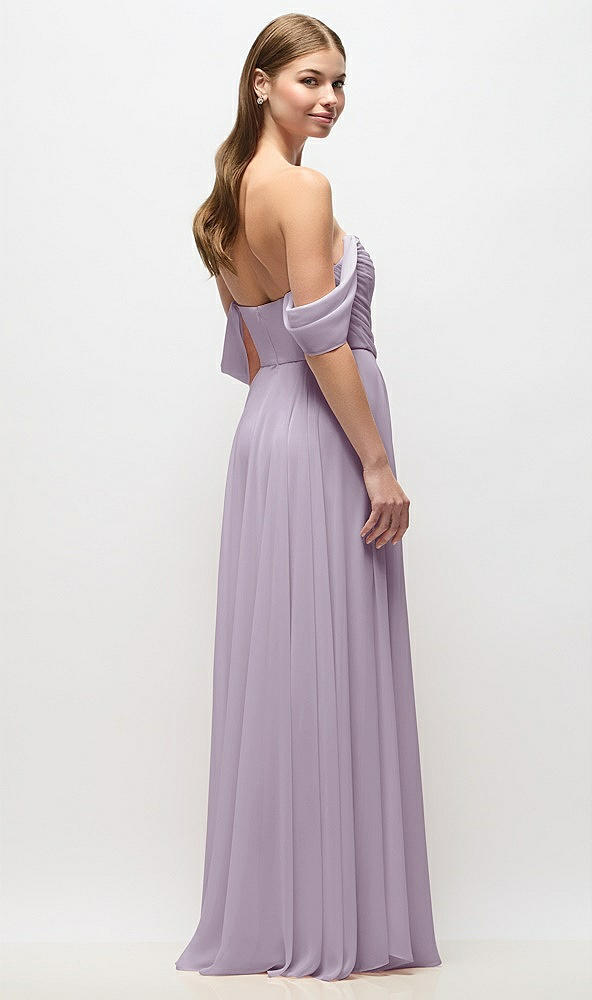 Back View - Lilac Haze Off-the-Shoulder Basque Corset Chiffon Maxi Dress