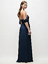 Rear View Thumbnail - Midnight Navy Off-the-Shoulder Basque Corset Chiffon Maxi Dress
