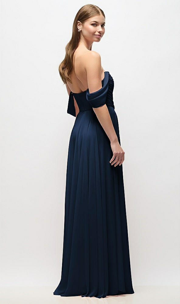 Back View - Midnight Navy Off-the-Shoulder Basque Corset Chiffon Maxi Dress