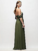 Rear View Thumbnail - Olive Green Off-the-Shoulder Basque Corset Chiffon Maxi Dress