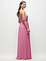 Rear View Thumbnail - Orchid Pink Off-the-Shoulder Basque Corset Chiffon Maxi Dress