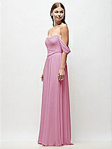 Side View Thumbnail - Powder Pink Off-the-Shoulder Basque Corset Chiffon Maxi Dress