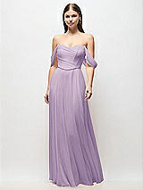 Front View Thumbnail - Pale Purple Off-the-Shoulder Basque Corset Chiffon Maxi Dress