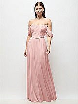 Front View Thumbnail - Rose Off-the-Shoulder Basque Corset Chiffon Maxi Dress