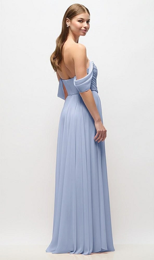 Back View - Sky Blue Off-the-Shoulder Basque Corset Chiffon Maxi Dress