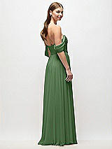Rear View Thumbnail - Vineyard Green Off-the-Shoulder Basque Corset Chiffon Maxi Dress