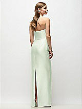 Rear View Thumbnail - Mint Green Strapless Asymmetrical Draped Satin Column Maxi Dress