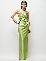 Front View Thumbnail - Mojito Strapless Asymmetrical Draped Satin Column Maxi Dress