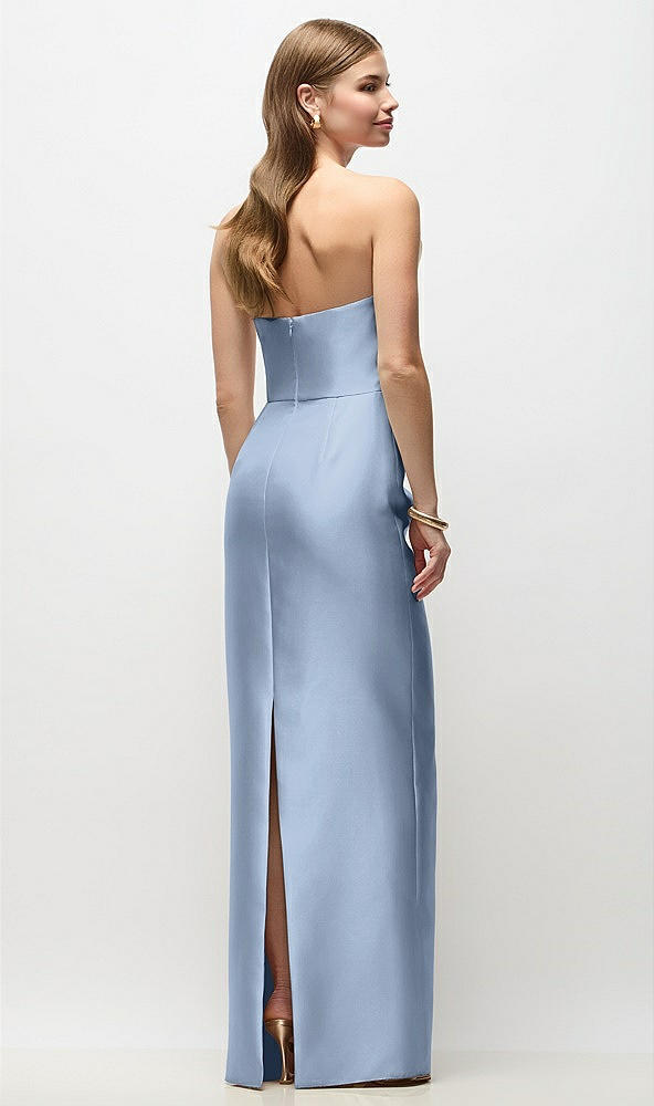 Back View - Cloudy Strapless Asymmetrical Draped Satin Column Maxi Dress