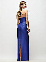 Rear View Thumbnail - Cobalt Blue Strapless Asymmetrical Draped Satin Column Maxi Dress