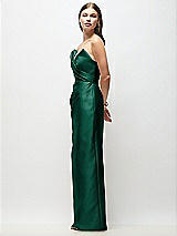 Side View Thumbnail - Hunter Green Strapless Asymmetrical Draped Satin Column Maxi Dress