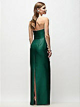 Rear View Thumbnail - Hunter Green Strapless Asymmetrical Draped Satin Column Maxi Dress