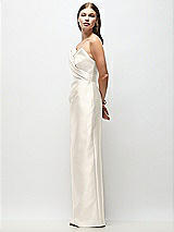 Side View Thumbnail - Ivory Strapless Asymmetrical Draped Satin Column Maxi Dress