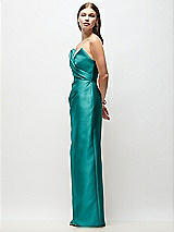 Side View Thumbnail - Jade Strapless Asymmetrical Draped Satin Column Maxi Dress