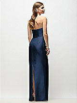 Rear View Thumbnail - Midnight Navy Strapless Asymmetrical Draped Satin Column Maxi Dress