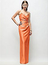 Front View Thumbnail - Portofino Orange Strapless Asymmetrical Draped Satin Column Maxi Dress