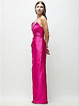 Side View Thumbnail - Think Pink Strapless Asymmetrical Draped Satin Column Maxi Dress