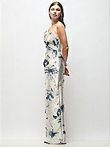 Side View Thumbnail - Inkwash Blue Floral Strapless Asymmetrical Draped Satin Column Floral Maxi Dress