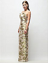 Side View Thumbnail - Peridot Blush Strapless Asymmetrical Draped Abstract Floral Jacquard Column Maxi Dress
