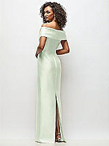 Rear View Thumbnail - Mint Green Draped Wrap Off-the-Shoulder Satin Column Floral Maxi Dress