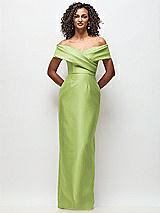 Front View Thumbnail - Mojito Draped Wrap Off-the-Shoulder Satin Column Floral Maxi Dress
